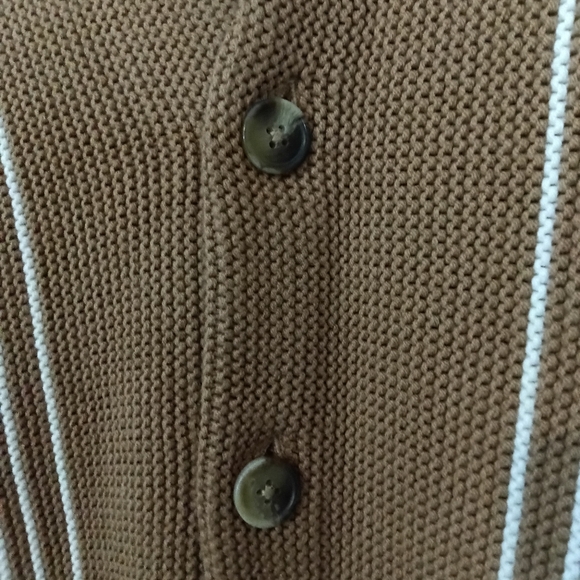 Lands' End Men's XL Warm Tawny Brown LS Vertical Stripe Cotton Blend Cardigan - Picture 7 of 16